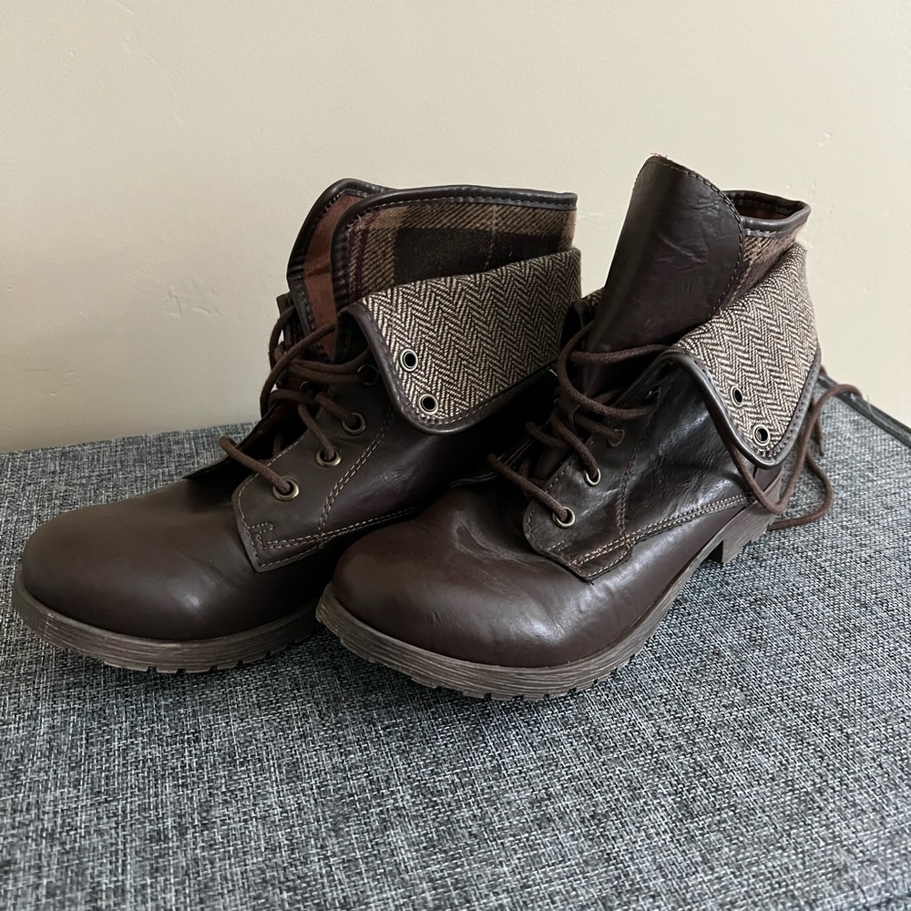 Brown combat boots